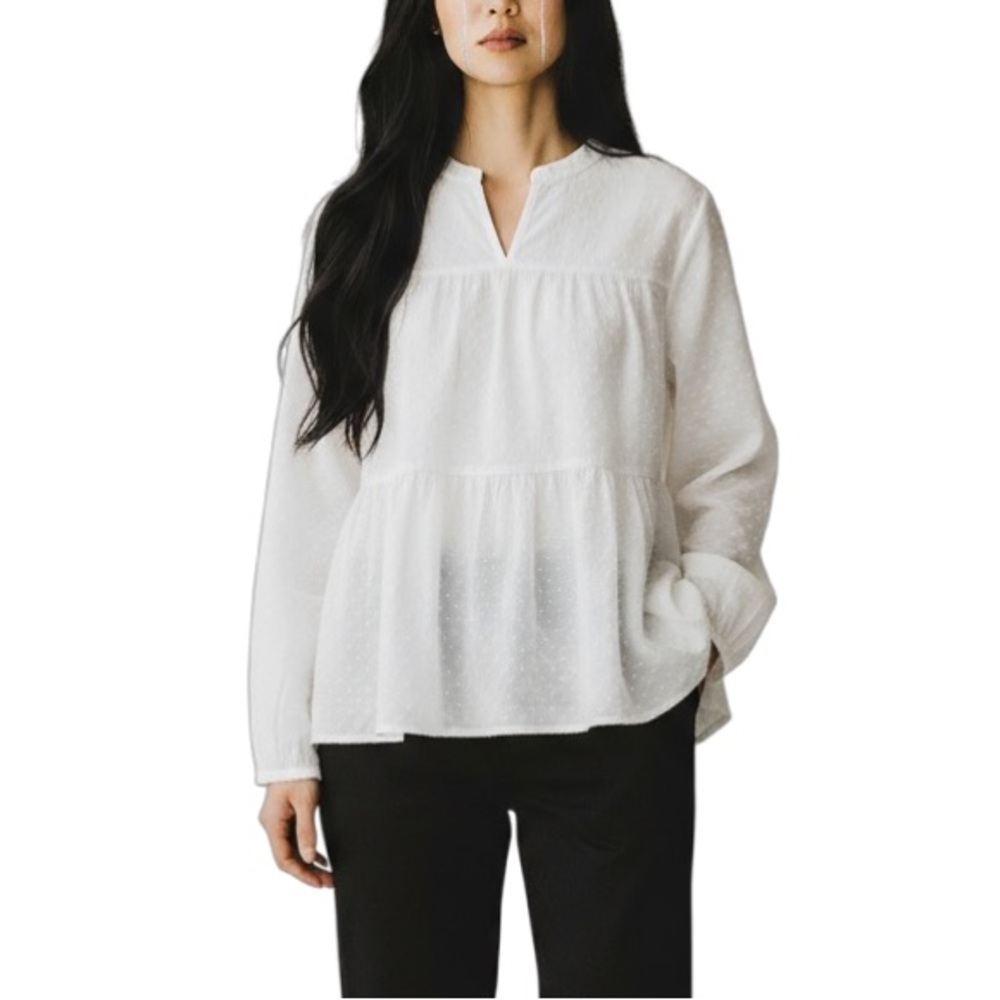 Club Monaco Pointelle Embroidered Tiered Blouse White Size XS NWT